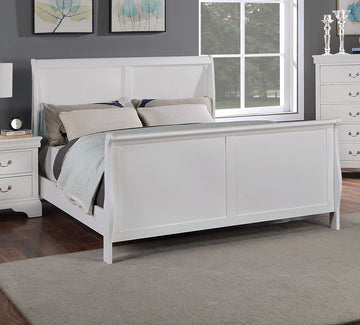 Modern 1Pc Queen Size Bed Bedroom Furniture Sleigh Design Headboard Footboard Plywood 1Pc Bedframe White Color Box Spring Required Queen White Wood Bedroom Contemporary,Modern,Transitional,Ultra Modern Rubberwood Bed Frame Plywood