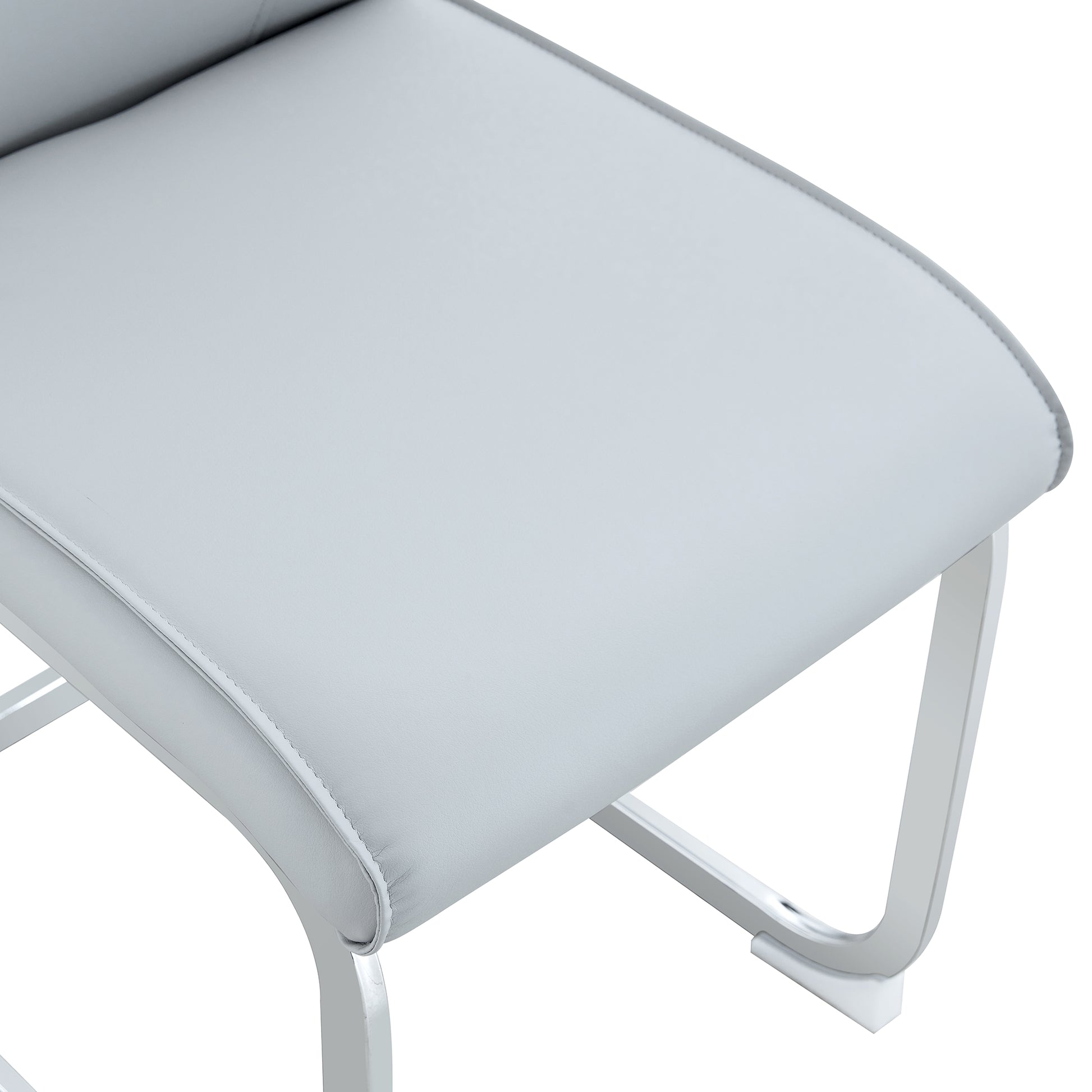 Table And Chair Set.Modern Dining Table,Tempered Glass Tabletop And Silver Colored Leg.Paired With 4 Soft And Comfortable Light Gray Pu Chair, Perfect For Dinner, Meetings, Home And Office Decor.
