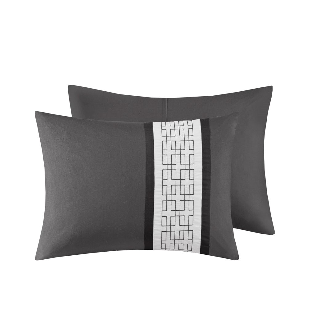 8 Piece Embroidered Comforter Set Dark Grey Queen Dark Grey Polyester