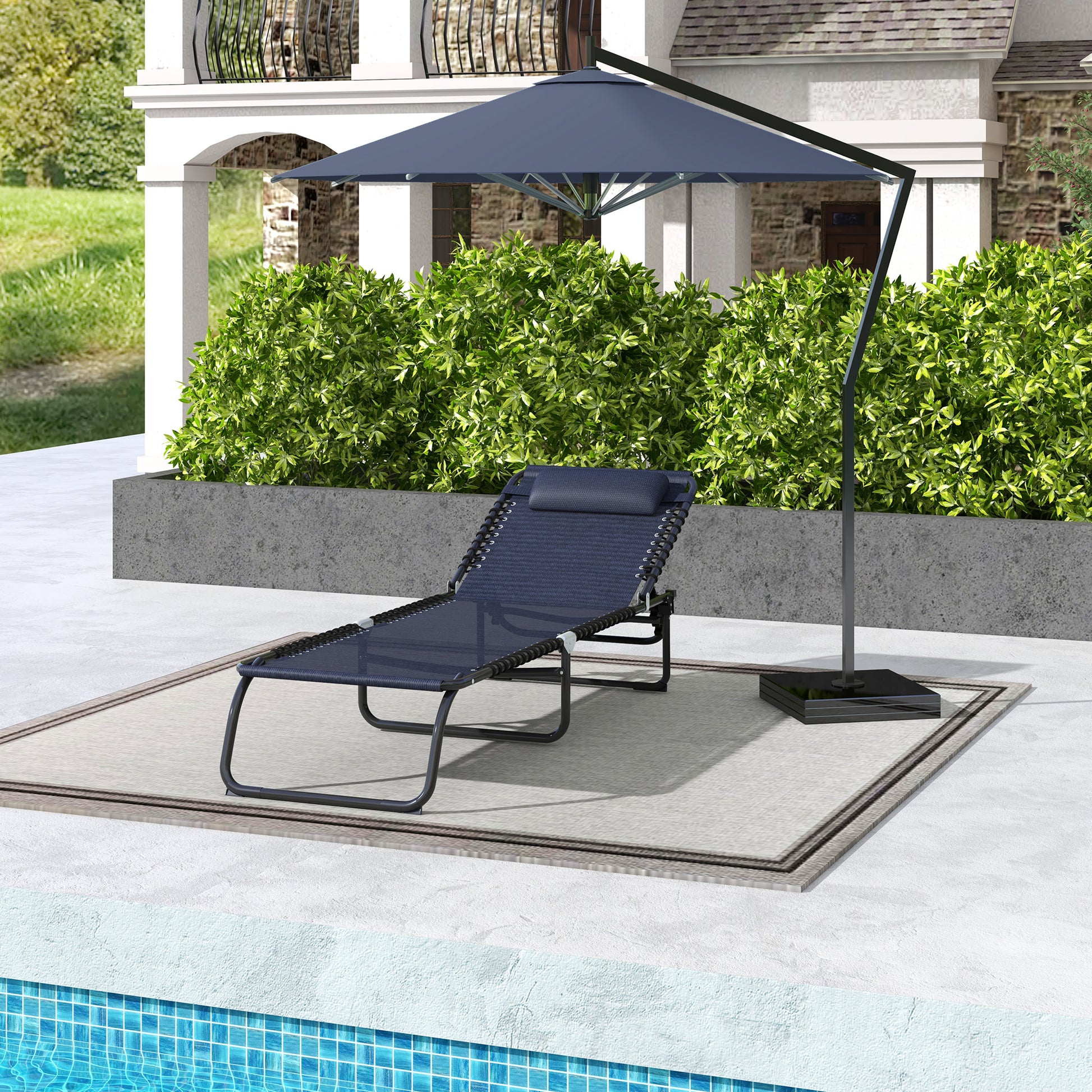 Outsunny Folding Chaise Lounge Pool Chair, Patio Sun Tanning Chair, Outdoor Lounge Chair With 4 Position Reclining Back,Mesh Seat For Beach, Yard, Patio, Dark Blue Blue Steel