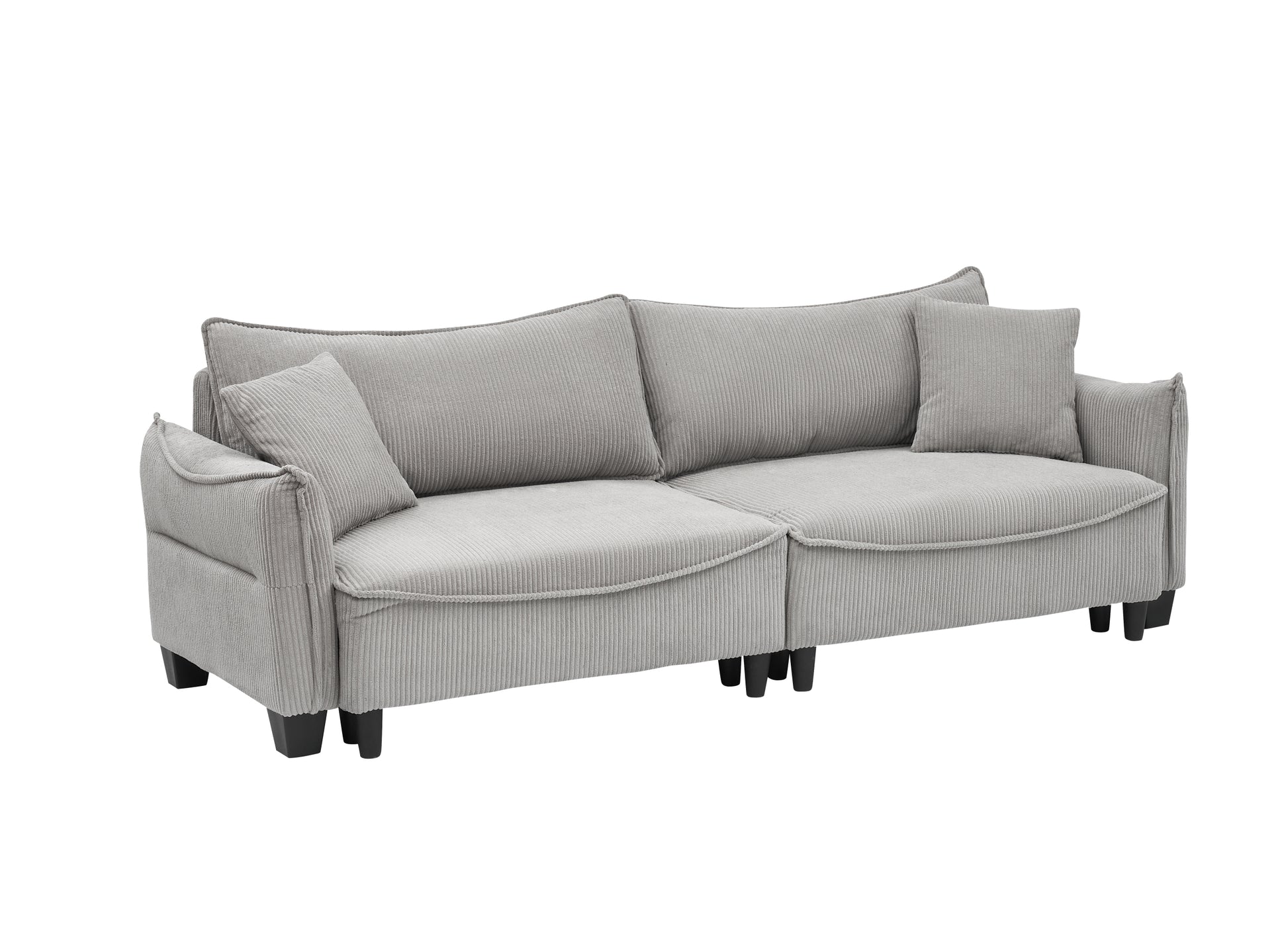 2345 Grey Corduroy Fabric, Sofa Can Be Converted Into A Sofa Bed With Two Throw Pillows, Suitable For Living Room And Other Scenes Gray Corduroy 3 Seat