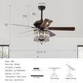 52'' Classical Crystal Ceiling Fan Lamp,3 Speed5 Reversible Blades For Living Room, Dining Room, Bedroom, Family Room, Rustic Bronze ,3Pcs*E12 No Include Bulb, Hand Pull Chain Rustic Brown American Traditional,Antique,Classic,Contemporary Abs Metal