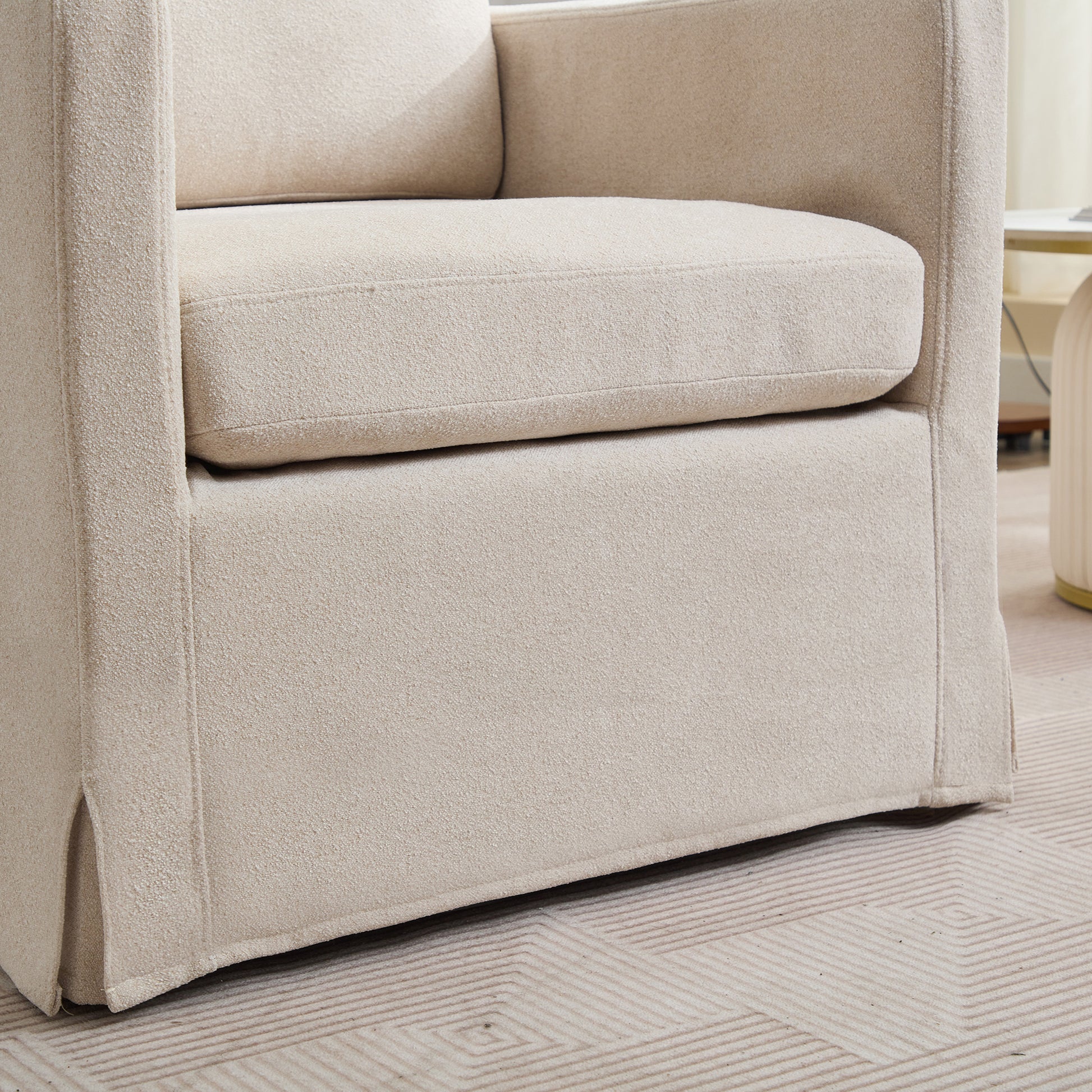 29.92'' Swivel Accent Chair, Upholstered Skirted Swivel Chair With Removable Back Cushion, 360 Degree Comfy Armchair For Living Room, Nursery, Lounge,Office,Beige Chenille Beige Chenille