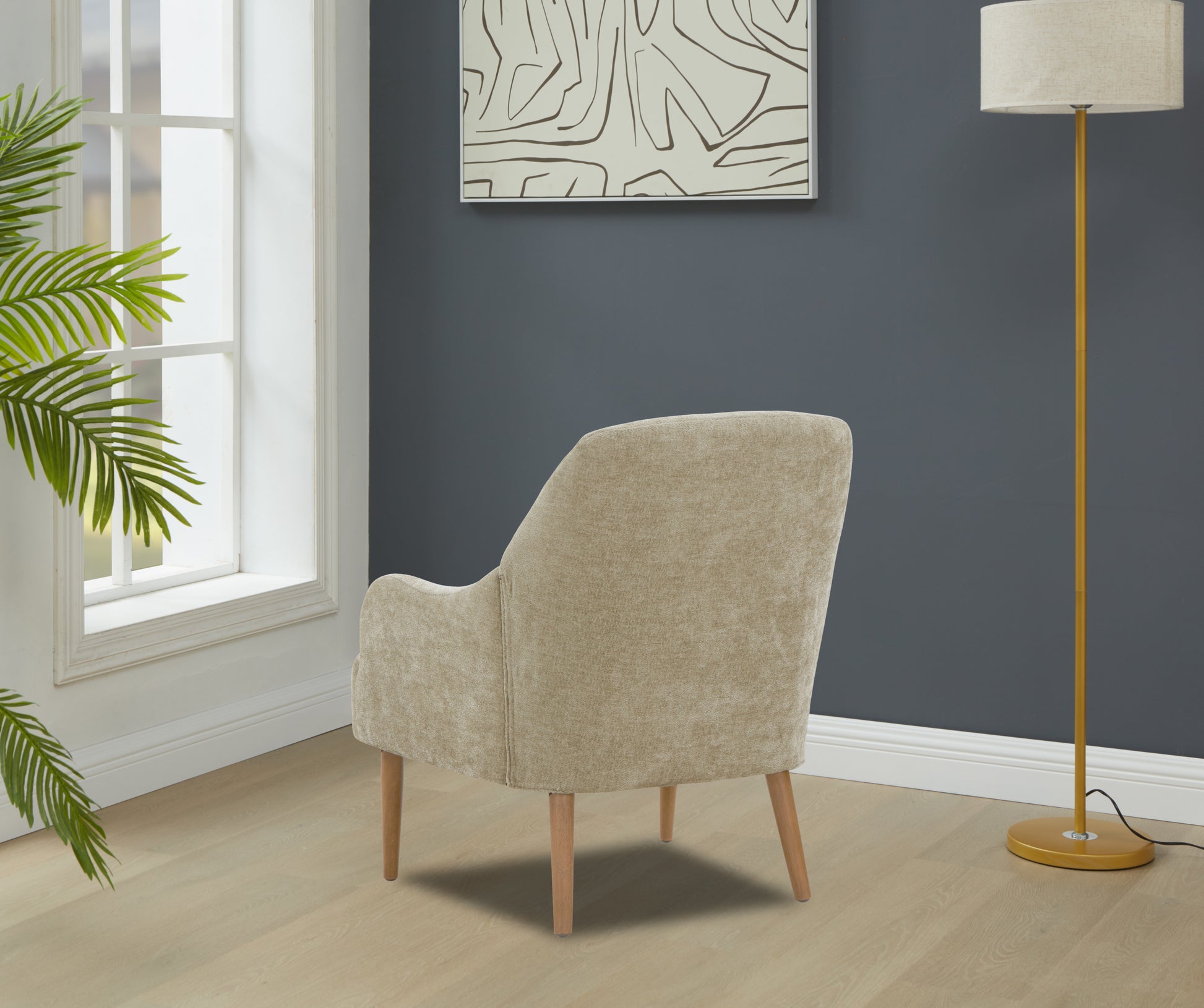 Chenille Armchair, Modern Style Accent Chair With Wood Legs, Comfy Design For Living Room, Bedroom, Office, Light Grey Gray Foam Wood Fabric