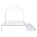 Full Size Metal Platform Bed With Two Drawers,House Shaped Headboard Design, White Full White Metal