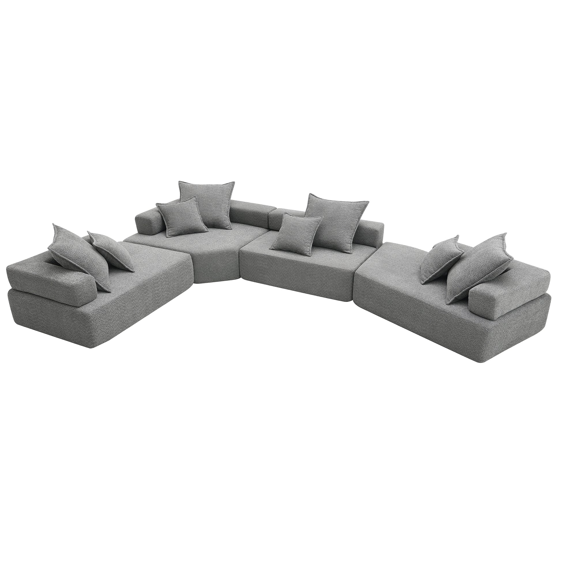 156''Oversized Modular U Shaped Sectional Sofa,Luxury Boucle Floor Couch Set,Convertible Sleeper Couch,Spacious Foam Filled Sofa Bed For Living Room,4 Pc Free Combination,2 Color Gray Boucle 6 Seat