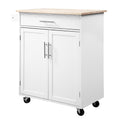 Homcom Kitchen Island Cart Rolling Trolley Cart With Drawer, Storage Cabinet & Towel Rack, White White Rubber Wood