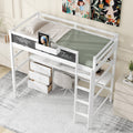 Wood Twin Size Loft Bed With Desk, Blackboard, Storage Box, Shelf And 3 Drawers, White Box Spring Not Required Twin White Wood Solid Wood Mdf