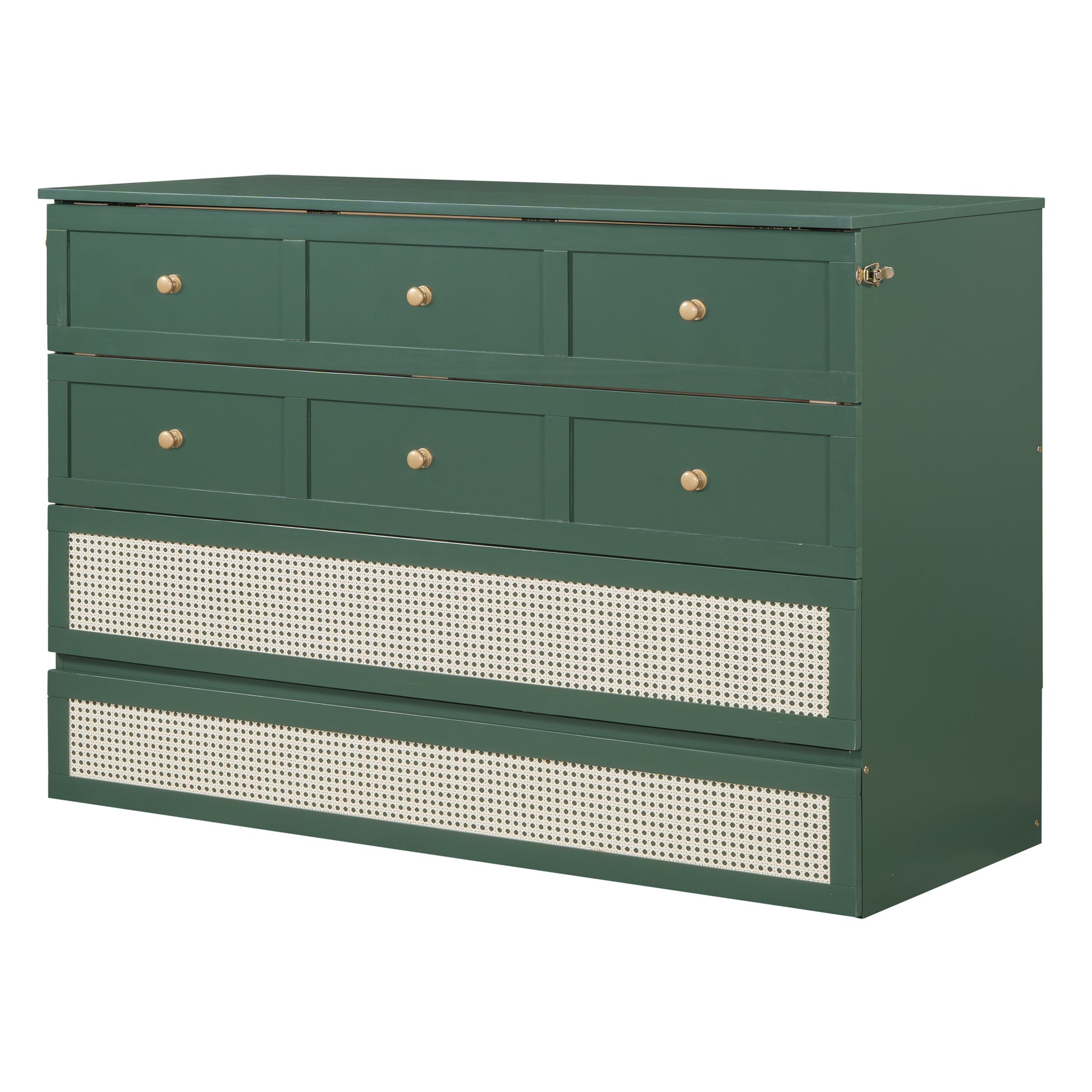 Queen Murphy Bed With Large Drawers,Green Queen Green Plywood