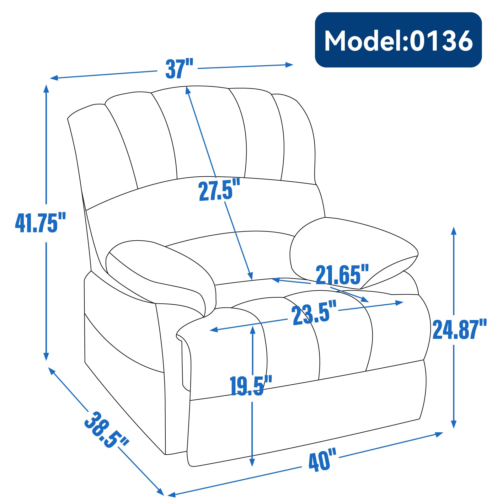 Large Manual Recliner Chair In Fabric For Living Room, Grey Grey Suede Manual Handle Metal Primary Living Space Medium Firm Cushion Back Heavy Duty American Design Pine Pillow Top Arms Fiber Foam And Polyester Fiber Pad Fabric