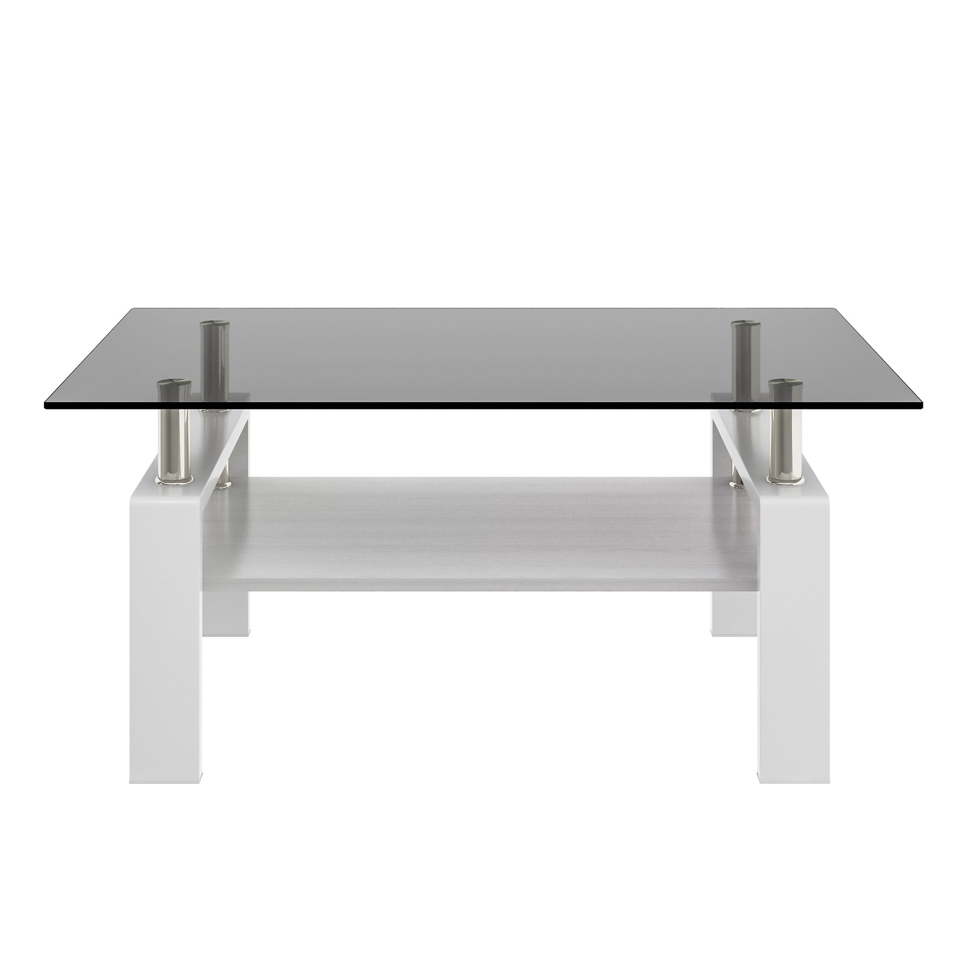 Rectangle Coffee Table, Tempered Glass Tabletop With Mdf Layer, Modern Table For Living Roomgray Glass Gray Tempered Glass