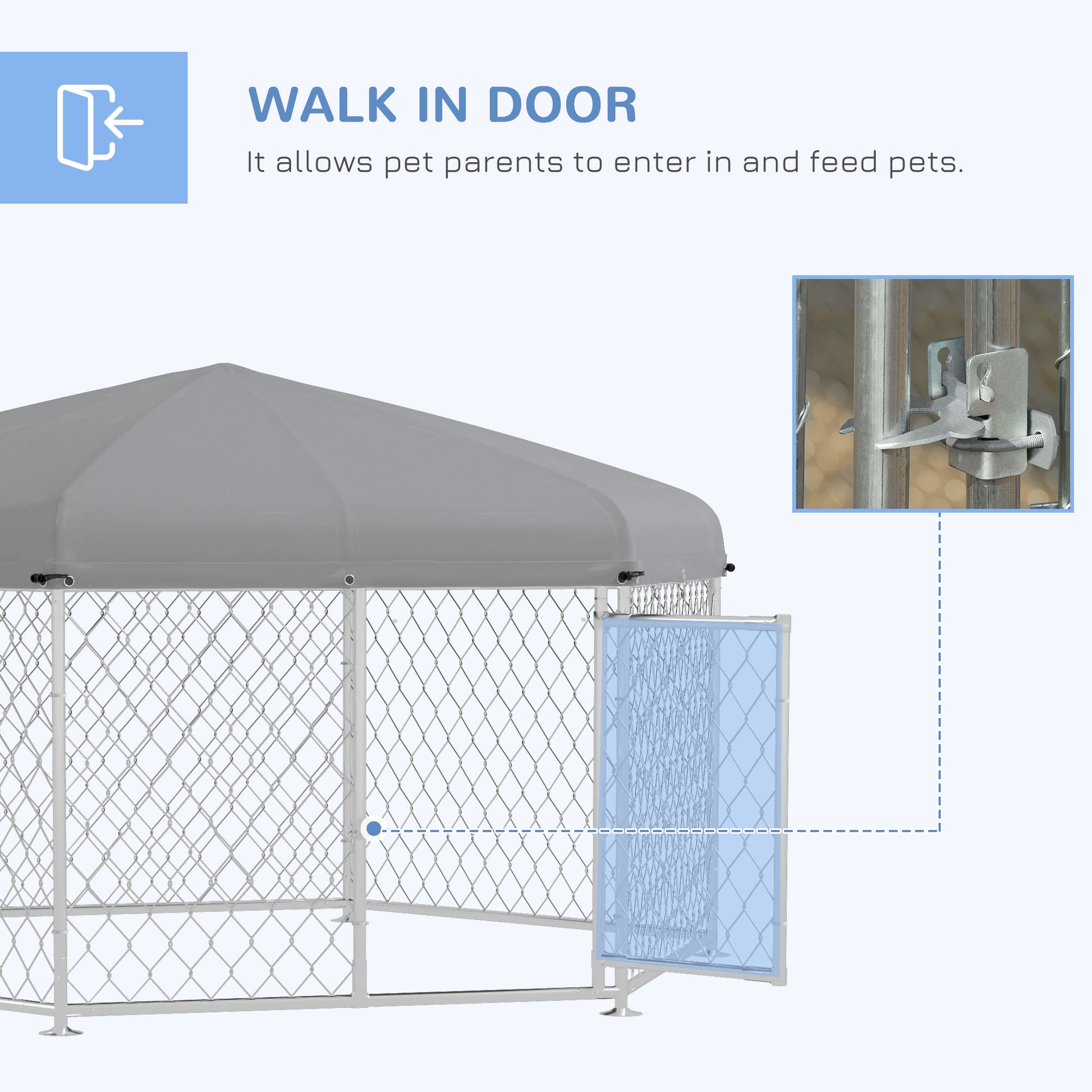 Pawhut 6.9' X 6.1' X 4.9' Dog Kennel Outdoor Dog Run With Waterproof, Uv Resistant Roof, Lockable Door, For Medium And Large Sized Dogs, Silver Silver Steel