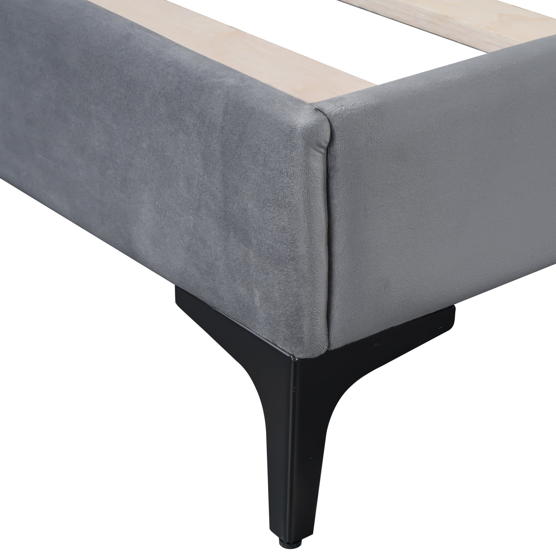 Twin Size Upholstered Platform Bed With Cloud Shaped Headboard, Gray Box Spring Not Required Twin Gray Bedroom Polyester Upholstered