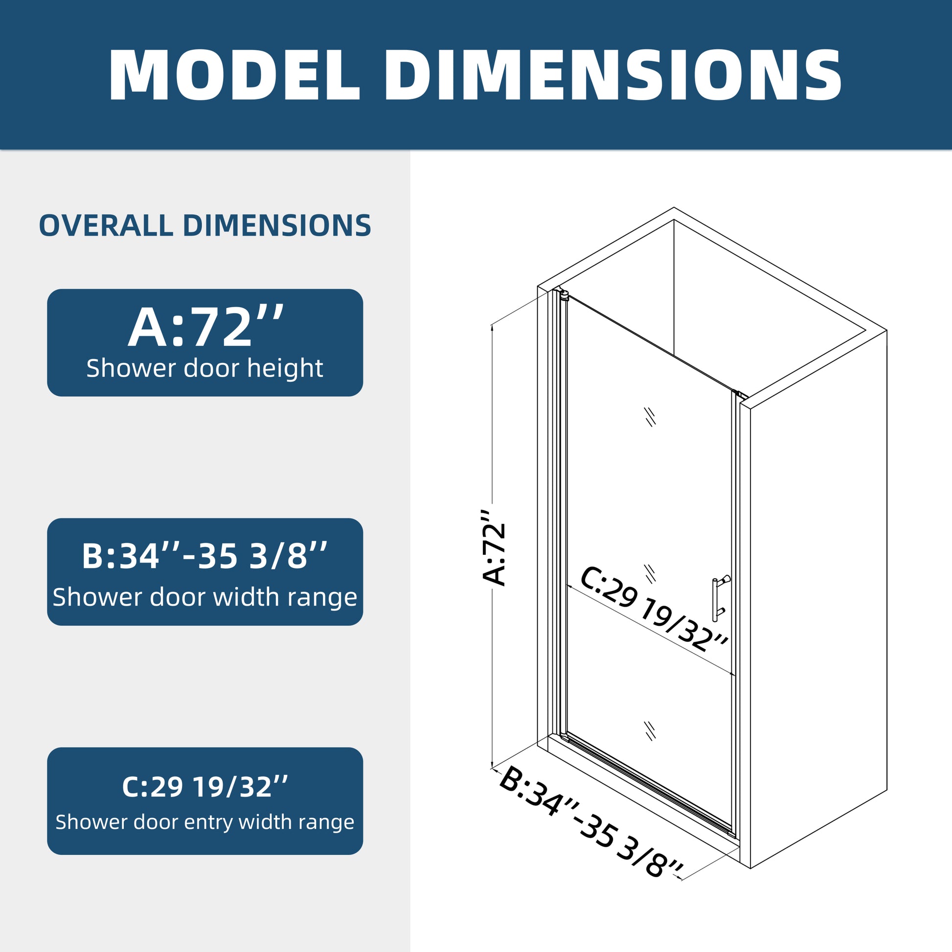 1 3 8" Adjustment,Universal Pivot Shower Door, Open Outside, With 1 4" Tempered Glass Matte Black Bathroom Aluminium Alloy