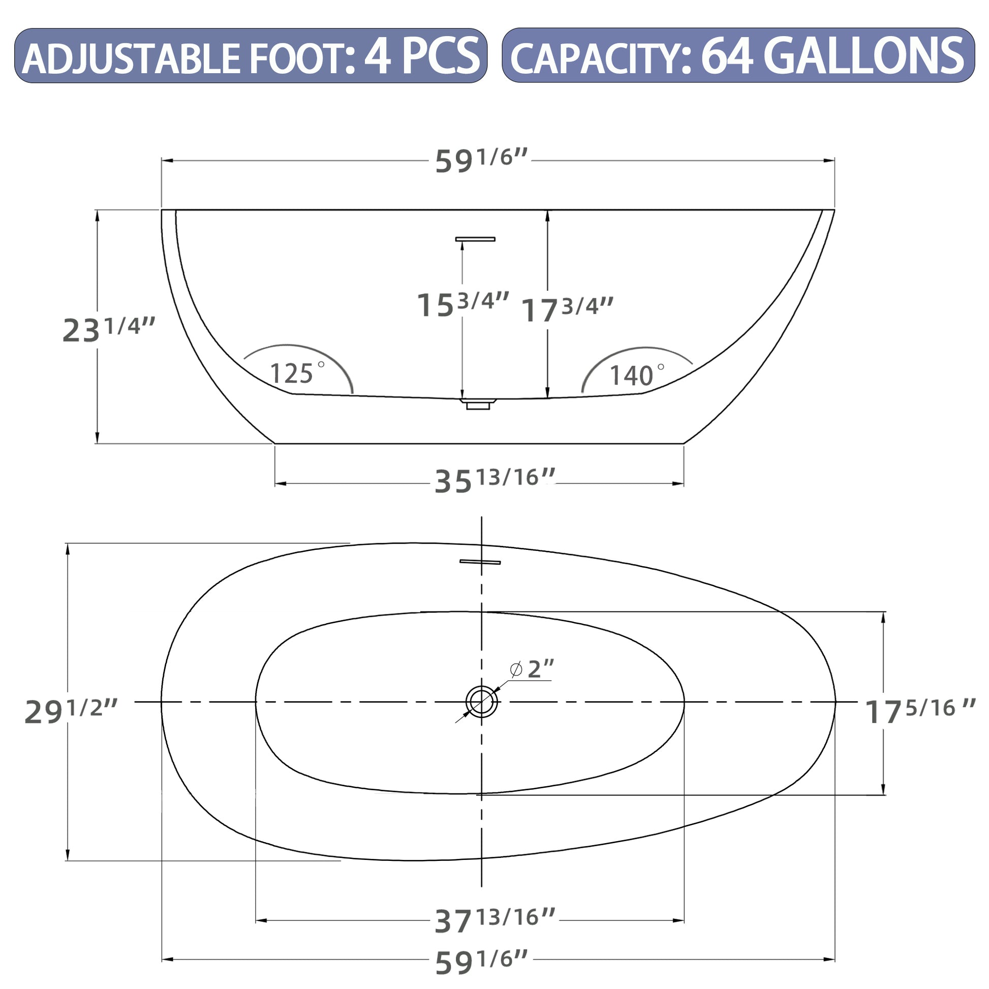 59" Acrylic Free Standing Tub Classic Oval Shape Soaking Tub, Adjustable Freestanding Bathtub With Integrated Slotted Overflow And Chrome Pop Up Drain Anti Clogging Gloss White Gloss White Oval Bathroom Freestanding Tubs Polished 59 61 In Modern Soaking