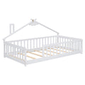 Twin House Shaped Bedside Floor Bed With Guardrails, Slats, Without Door,White Twin White American Design Pine