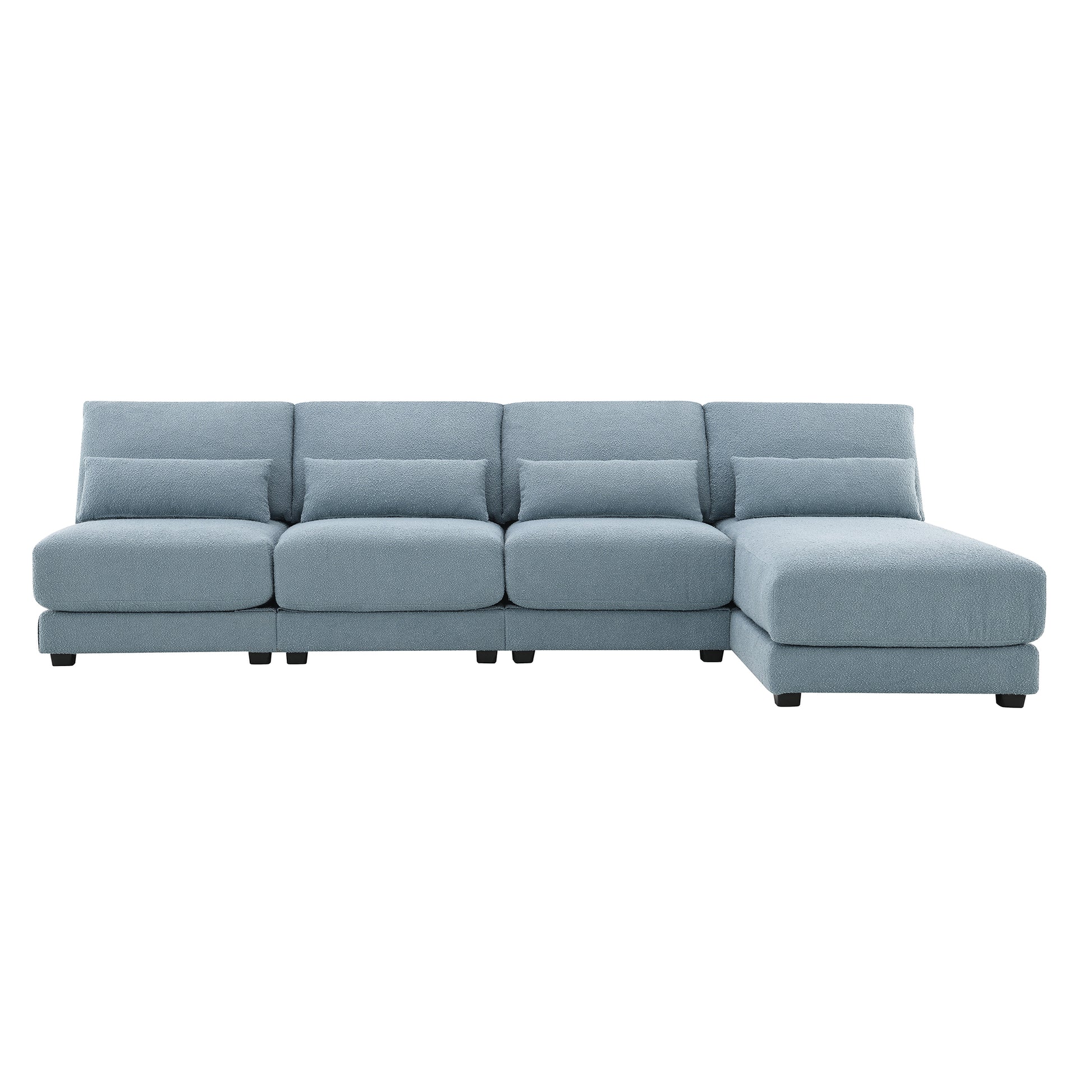 120*61" Oversized Deep Seat Sectional Sofa With Reversible Chaise,Loop Yarn Fabric 5 Seat Armless Indoor Furniture,Convertible L Shaped Couch For Living Room,Apartment,3 Colors Blue Fabric 5 Seat