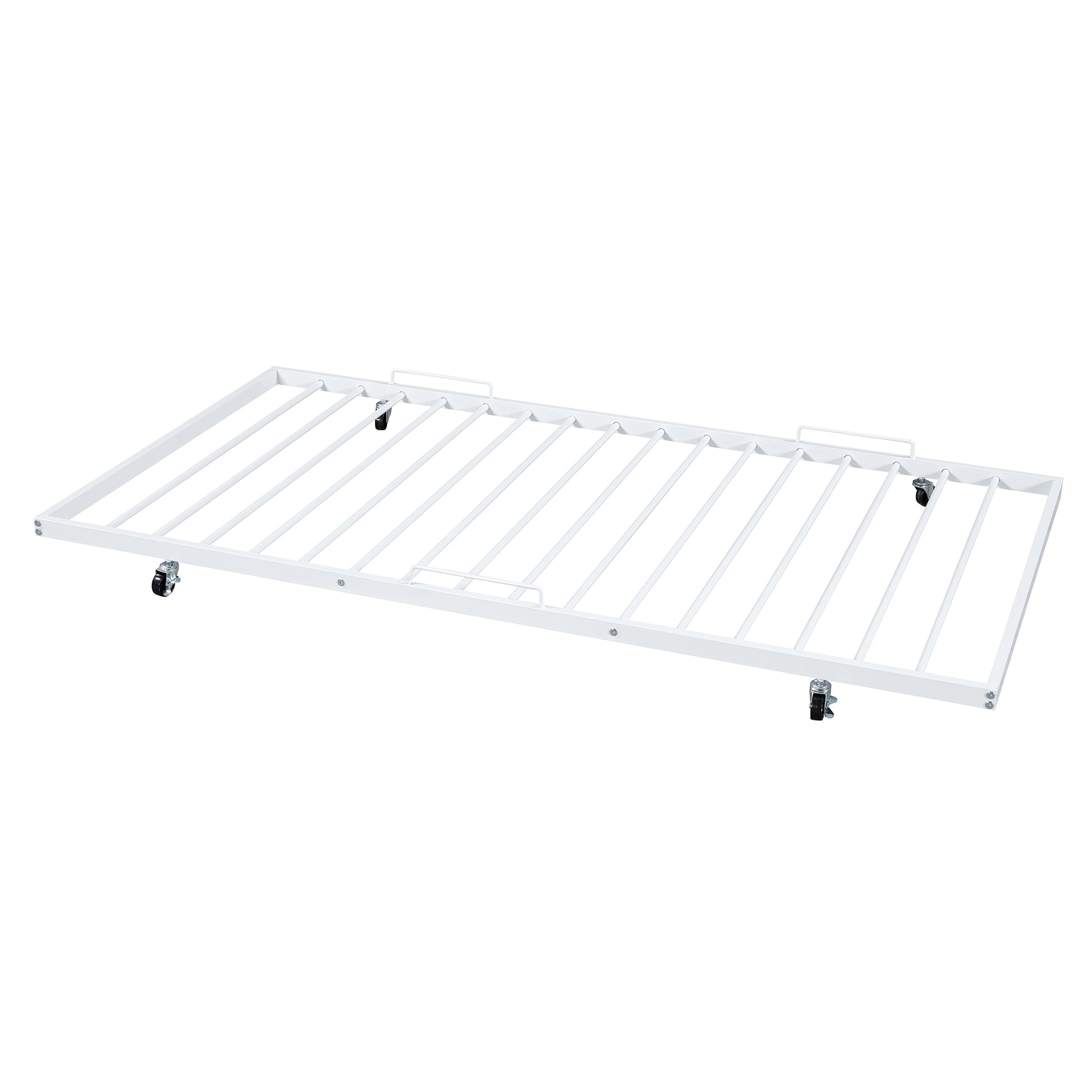 Twin Size Metal Platform Bed With Twin Size Trundle,House Shaped Headboard Design, White Twin White Metal