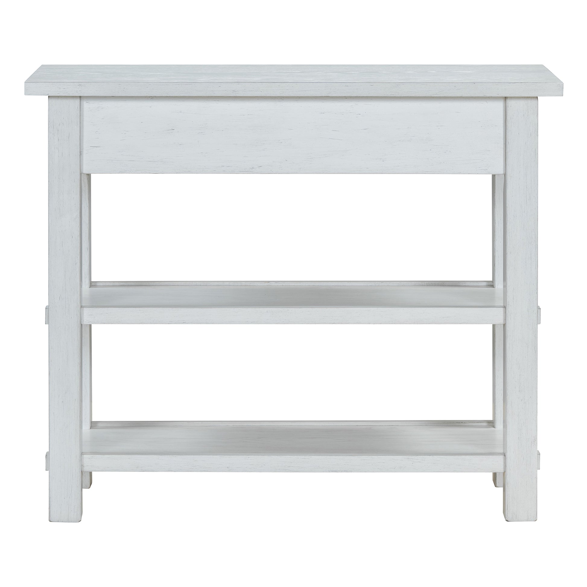 Retro Console Table With Drawer And Two Sturdy Shelves For Entryway, Living Room Antique White Antique White Mdf,Rubber Wood