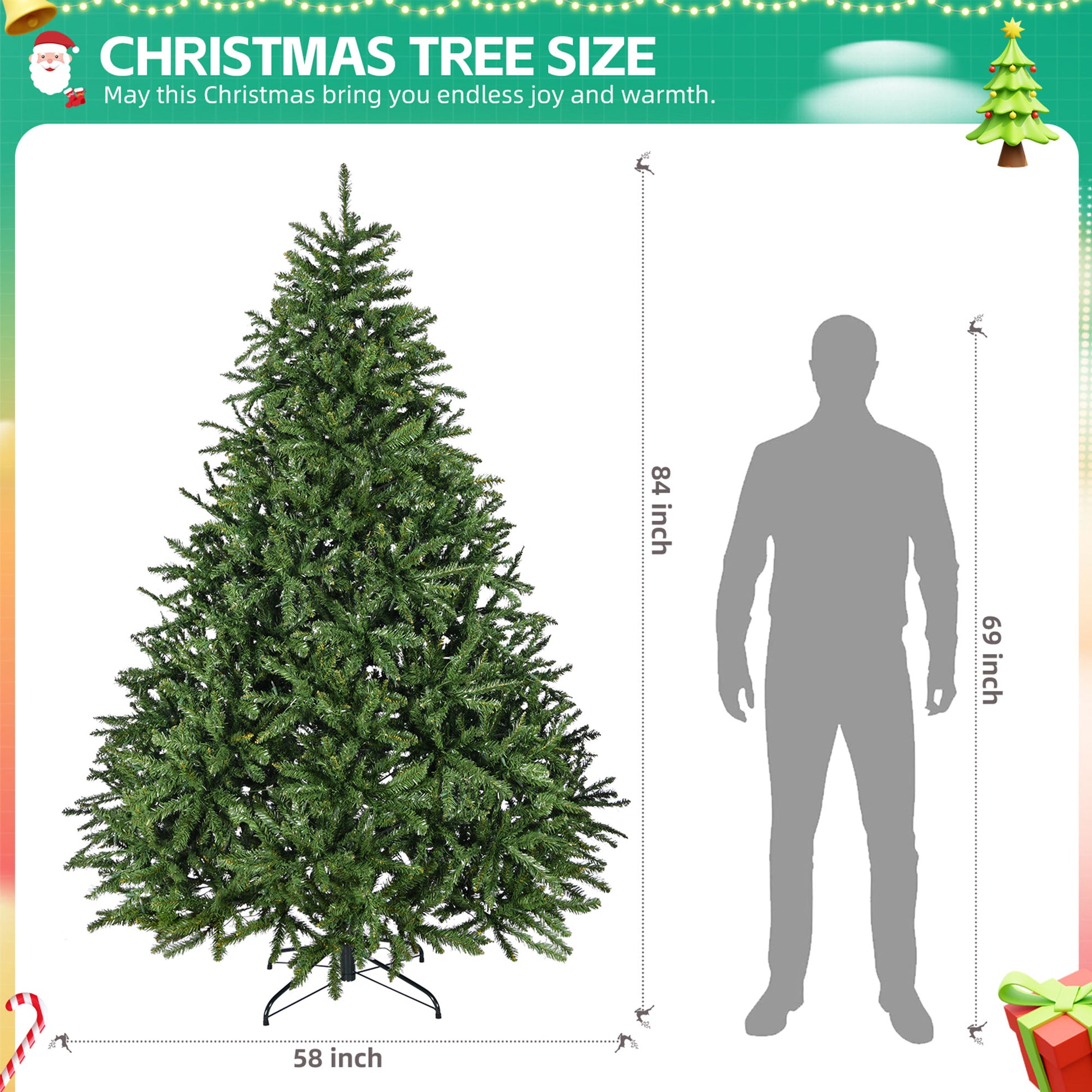 7Ft Pre Lit Artificial Holiday Christmas Tree For Home, Office,Party Decoration W 700 Warm White Lights, 2231 Branch Tips, Easy Assembly, Metal Hinges & Foldable Base Green Pvc