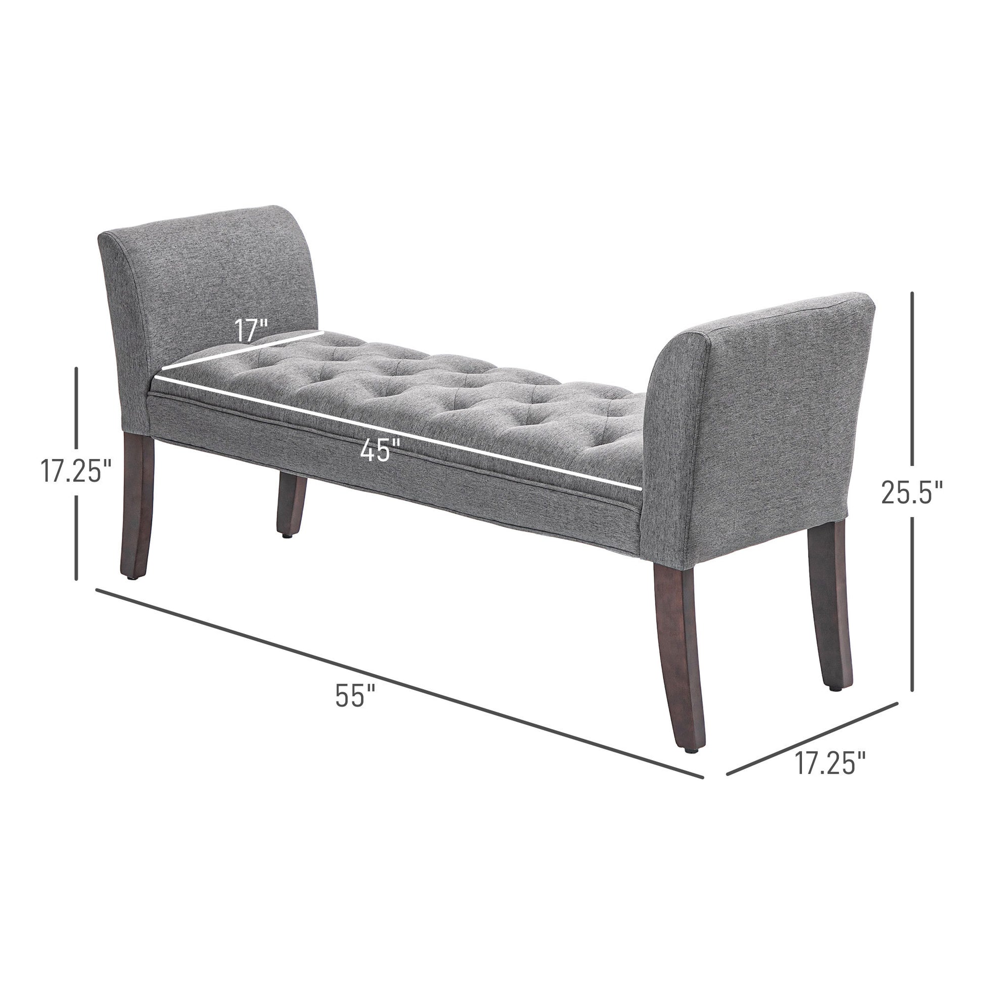 Homcom End Of Bed Bench With Button Tufted Design, Upholstered Bedroom Entryway Bench With Arms And Solid Wood Legs For Bedroom, Dark Gray Dark Gray Wood