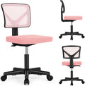 Low Back Mesh Armless Office Chair,Swivel Rolling Computer Chair No Arms With Lumbar Support, Pink Pink Metal