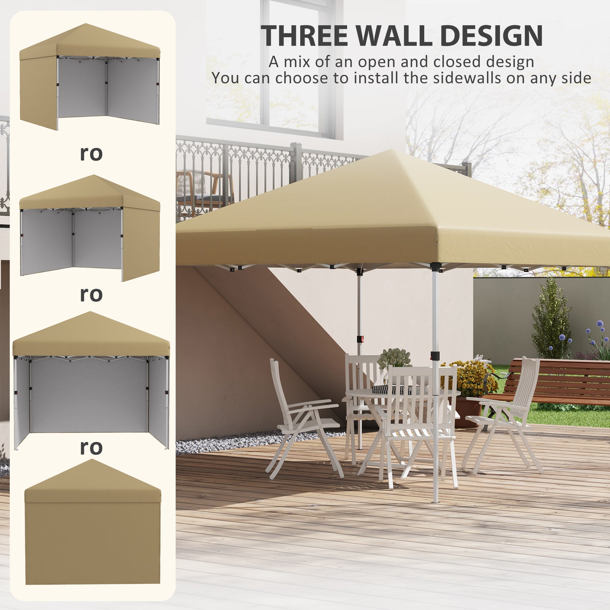 Outsunny 10' X 10' Pop Up Canopy Tent With 3 Sidewalls, Leg Weight Bags And Carry Bag, Height Adjustable, Instant Party Tent Event Shelter Gazebo For Garden, Patio, Beige Beige Steel