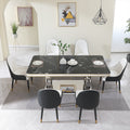 Luxury Modern Dining Table 78.7Inch Black Dining Table With 6 Chairs Faux Marble Dining Table Top With Titanium Plated Dual Circle Base With 6Pcs Chairs . Black Seats 6 Dining Room American Design Square Kitchen & Dining Tables Glossy Rectangular