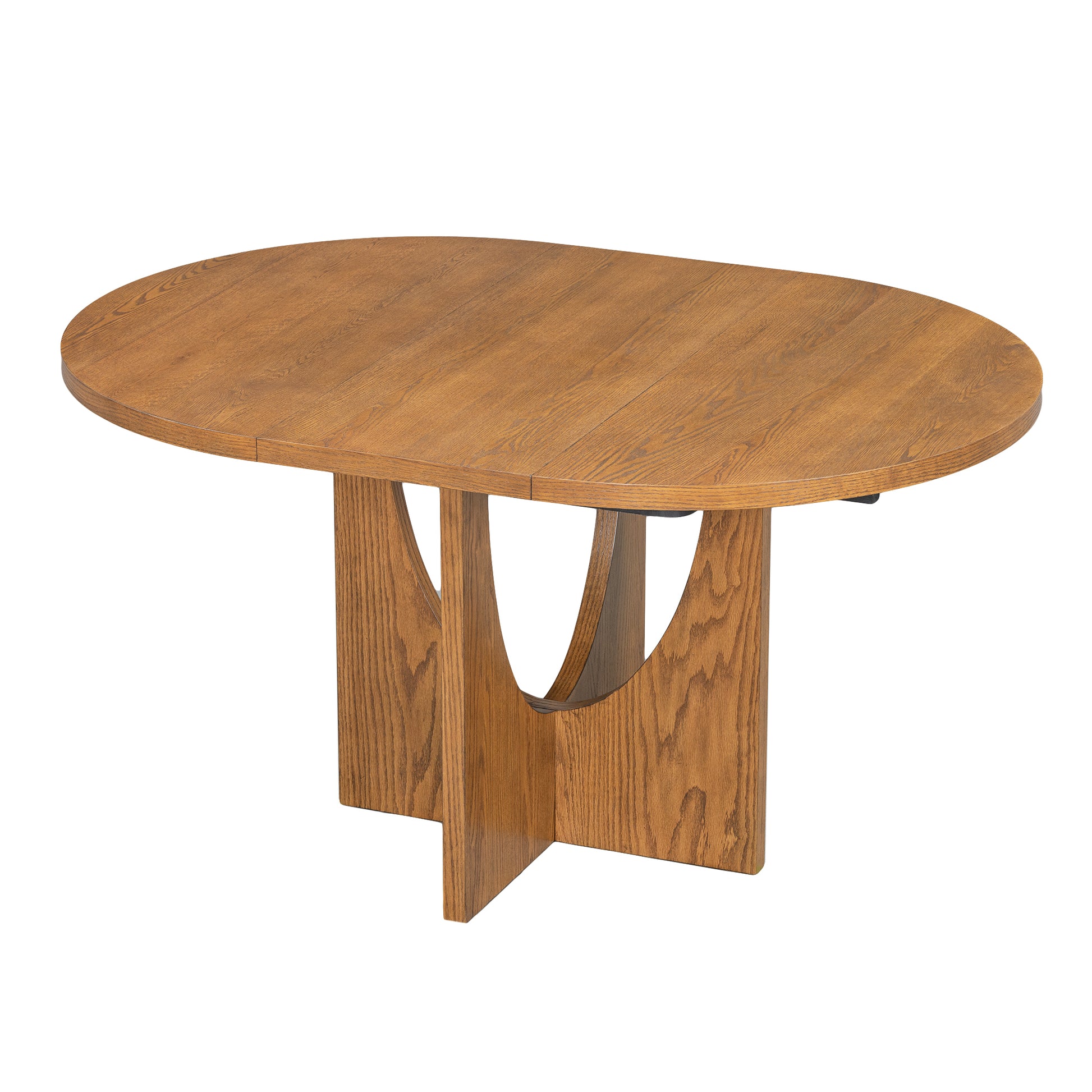Modern 5 Piece Extendable Round Dining Table Set With 16.2Inch Removable Leaf For Small Places, Walnut Beige Wood Dining Room Solid Wood Rubberwood Round Dining Table With Chair Upholstered Chair Wood Walnut Seats 4 Removable Leaf Contemporary Round