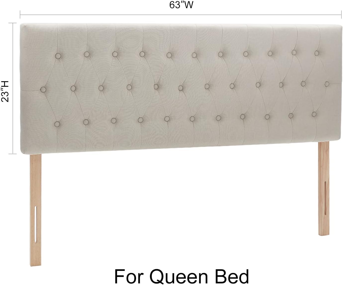 Tufted Upholstered Queen Size Bed Headboard In Modern Button Design, Adjustable Solid Wood Head Board, Premium Linen Fabric Padded Headboards In Bedroom Beige, Queen Queen Beige Bedroom Bed Frame Linen Fabric Metal