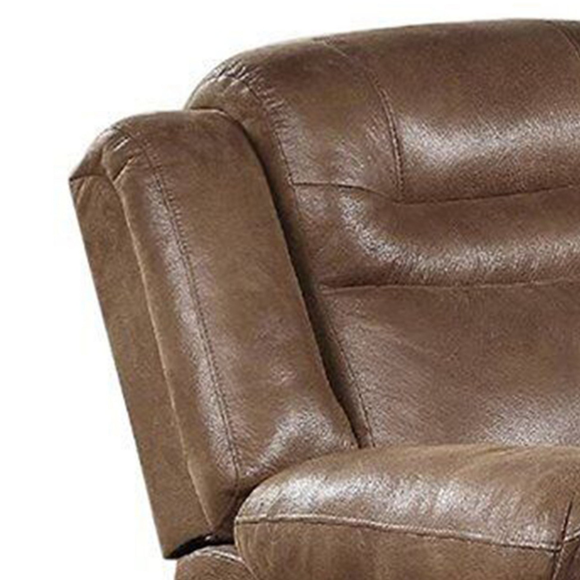 Betty 41 Inch Manual Recliner Armchair, Pull Tab Mechanism, Rich Brown Brown Faux Leather