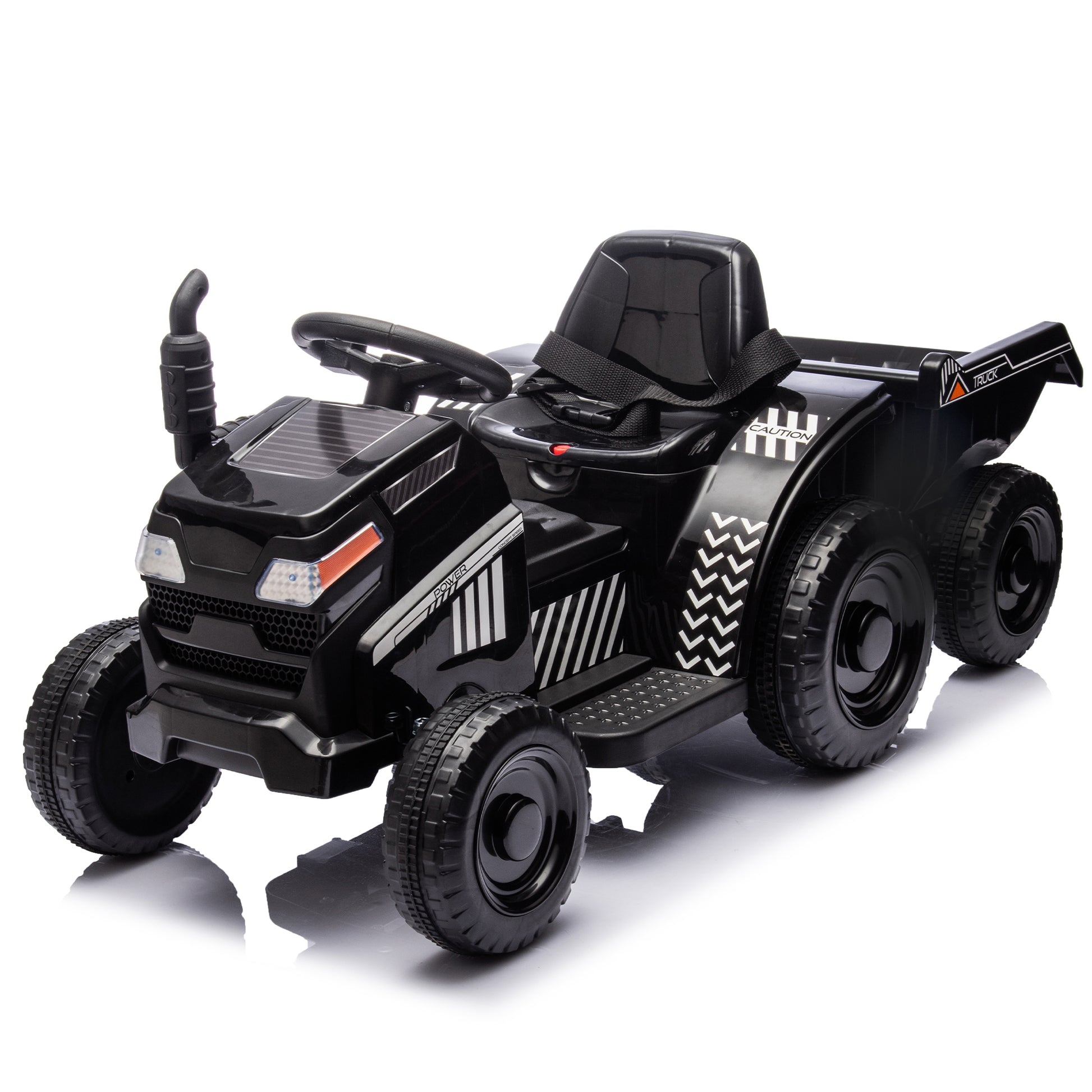 12V Kids Ride On Electric Tractor Black Knight,Kids Ride On Toy.2Wd,Non Skid Tires, Steering Wheel, Foot Pedal,With Removable Storage Tug,Light,Bluetooth,Music,Mp3,Usb,Power Display For Kids Aged 3 . Black 50 99 Lbs Polypropylene