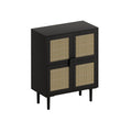 4 Doors Rattan Mesh Storage Cabinet, Sideboard With Eight Storage Spaces, For Entryway, Living Room, Hallway Black 5 Or More Shelves Black Primary Living Space Adjustable Shelves Mdf