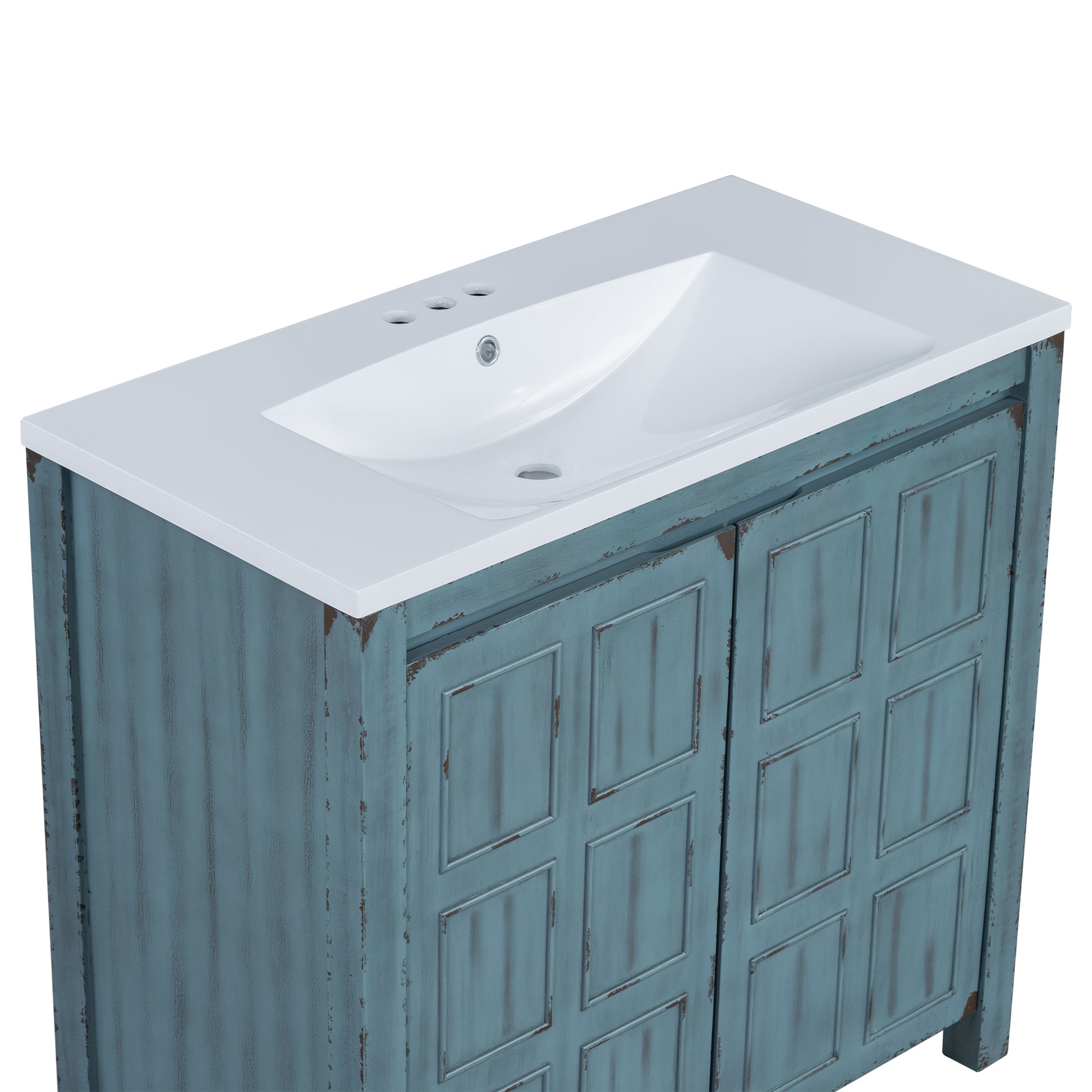 36" Bathroom Vanity Organizer With Sink, Combo Cabinet Set, Bathroom Storage Cabinet, Retro Lue Retro Blue Solid Wood Mdf Resin