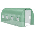 Outsunny 14.6' X 6.6' X 6.6' Walk In Tunnel Hoop Greenhouse With Mesh Door & 8 Windows, Large Green House For Plants, Flowers, Vegetables, Galvanized Steel Frame & Pe Cover, Green Green Steel