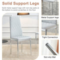 Table And Chair Set.Large Modern Rectangular Table With Brown Glass Top And Silver Metal Legs. Paired With 4 Light Gray Chairs With Checkered Armless High Back Pu Cushion And Silver Metal Legs. Light Gray,Silver Seats 4 Glass Metal