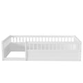 Twin Floor Bed Frame With Fence, Wood Kids Floor Beds Frame For Bedroom Playroom,White Twin White Pine