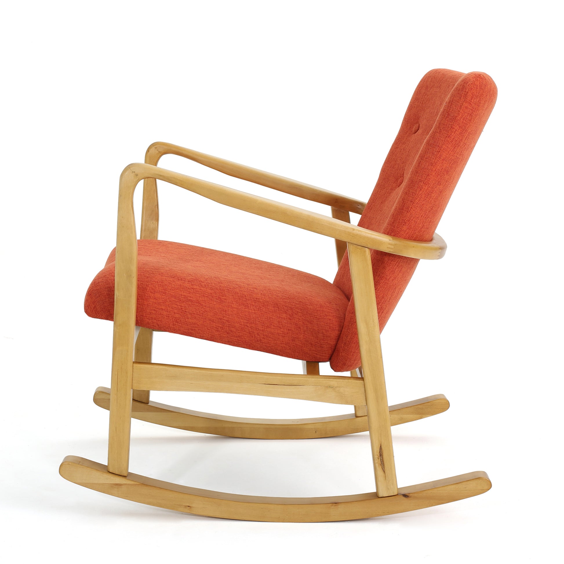 Solid Wood Rocking Chair Orange Fabric