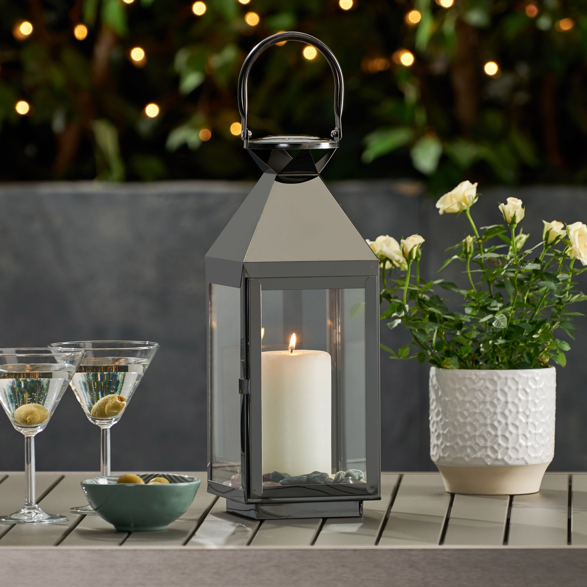 Tulsa 16"H Stainless Steel Lantern Black Stainless Steel
