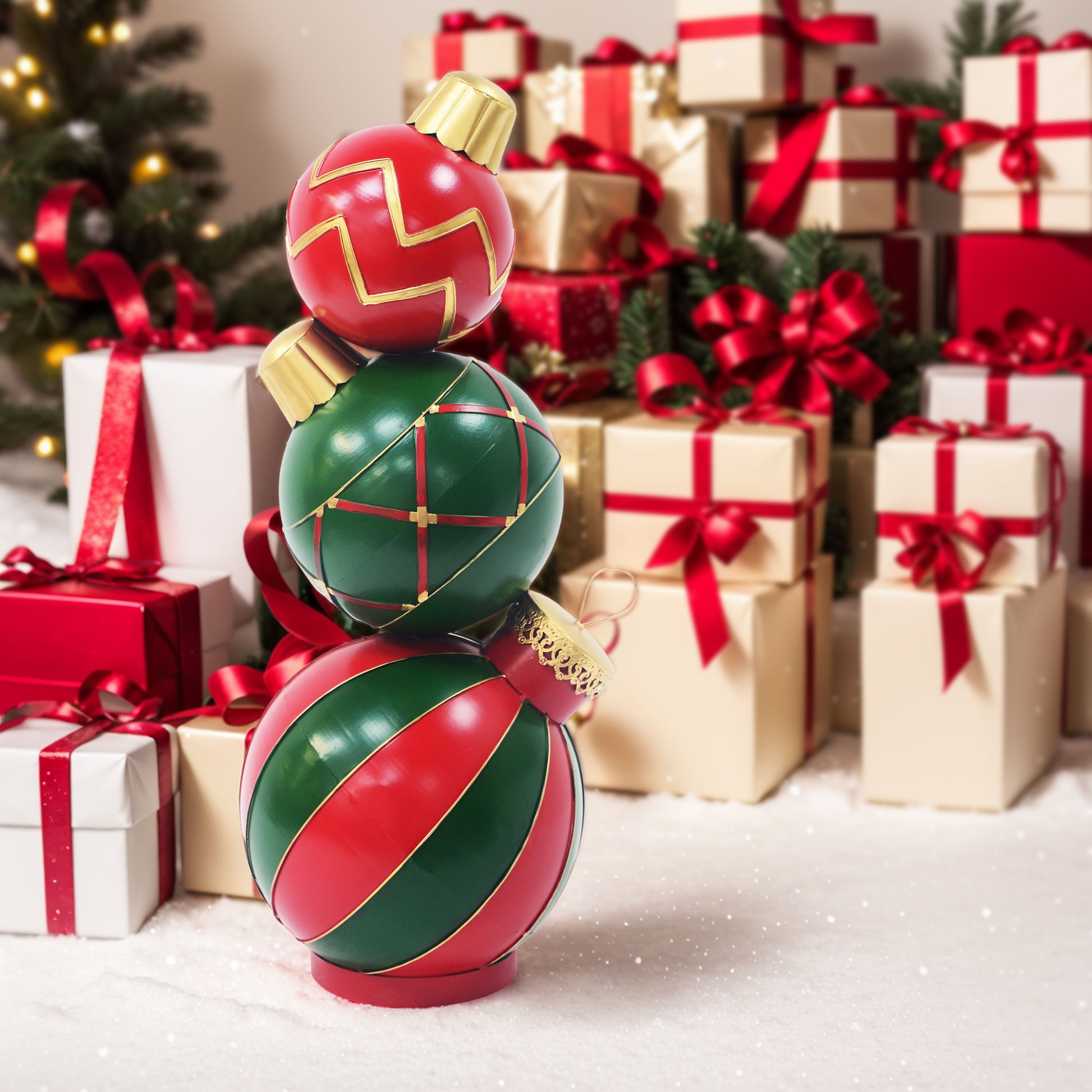 Classic Stacked Christmas Ball Decoration Red Iron