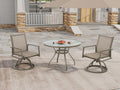 3 Piece Bistro Patio Table And Chairs Set With Tan Pvc Sling Swivel Rocker Chairs And Round Cast Top Outdoor Table, Premium Weather Resistant Outdoor Dining Set For Backyard & Deck No Brown Rust Resistant Frame Garden & Outdoor Classic 2 Person Seating