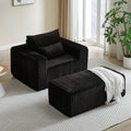 62.5 Inch Corduroy Sponge Sofa Lounge Chair With Removable Footrest,No Assembly Required,Fluffy Modern Sleeper Chair For Indoor Living Room Bedroom Black Foam Corduroy 1 Seat