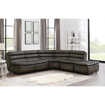 Carter Leather Sectional Gray Genuine Leather Wood Primary Living Space Medium Firm Tight Back Mid Century Modern Modular Eucalyptus Armless Memory Foam Leather 5 Seat