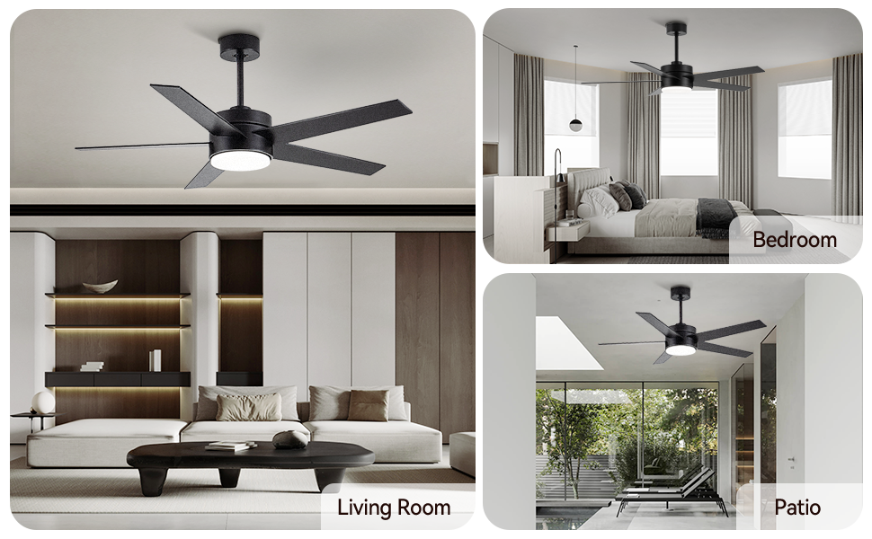 Modern Ceiling Fan With Light And Remote Control, 52 Inch Airflow Cool Airflow Warm, 5 Reversible Blades, Dimmable Led Light,For Living Room And Bedroom Black Modern Plywood