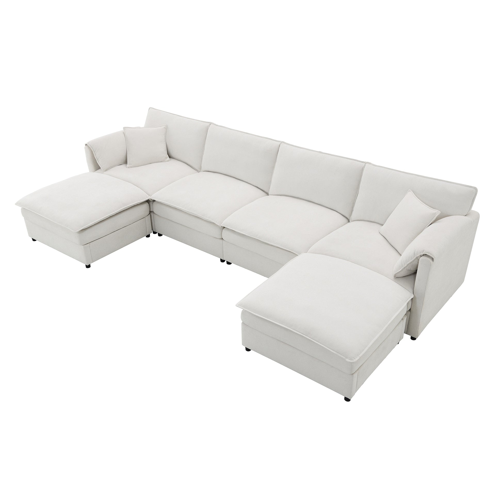 134*66" Chenille Modular Sectional Sofa,U Shaped Cloud Couch Set With Double Cushions ,6 Seat Sleeper Sofa Bed With Ottomans,Oversized Indoor Furniture For Living Room, 3 Colors Cream Chenille 6