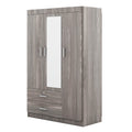 3 Door Mirror Wardrobe With Shelves, Gray Gray Plywood