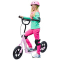 Homcom Kick Scooter For Kids 5 12 Years Old, Big Wheel Kids Scooter With Adjustable Height Handlebar, Non Slip Footplate, Rear Brake, Pink Pink Steel