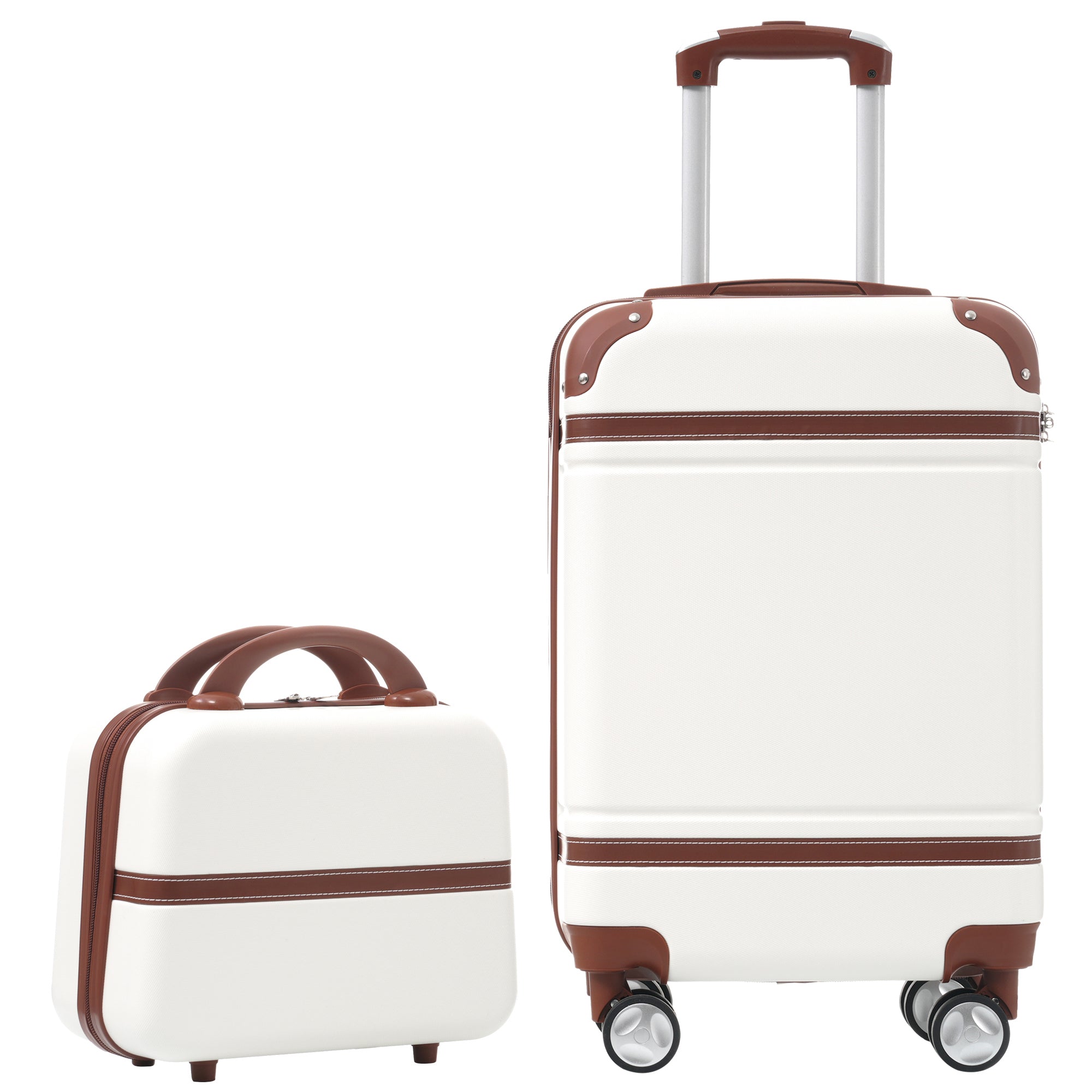 20 In Hardside Luggage With Cosmetic Case2 Piece Lightweight Suitcase Set With Spinner Wheels, Carry On Vintage Luggage,White White Abs