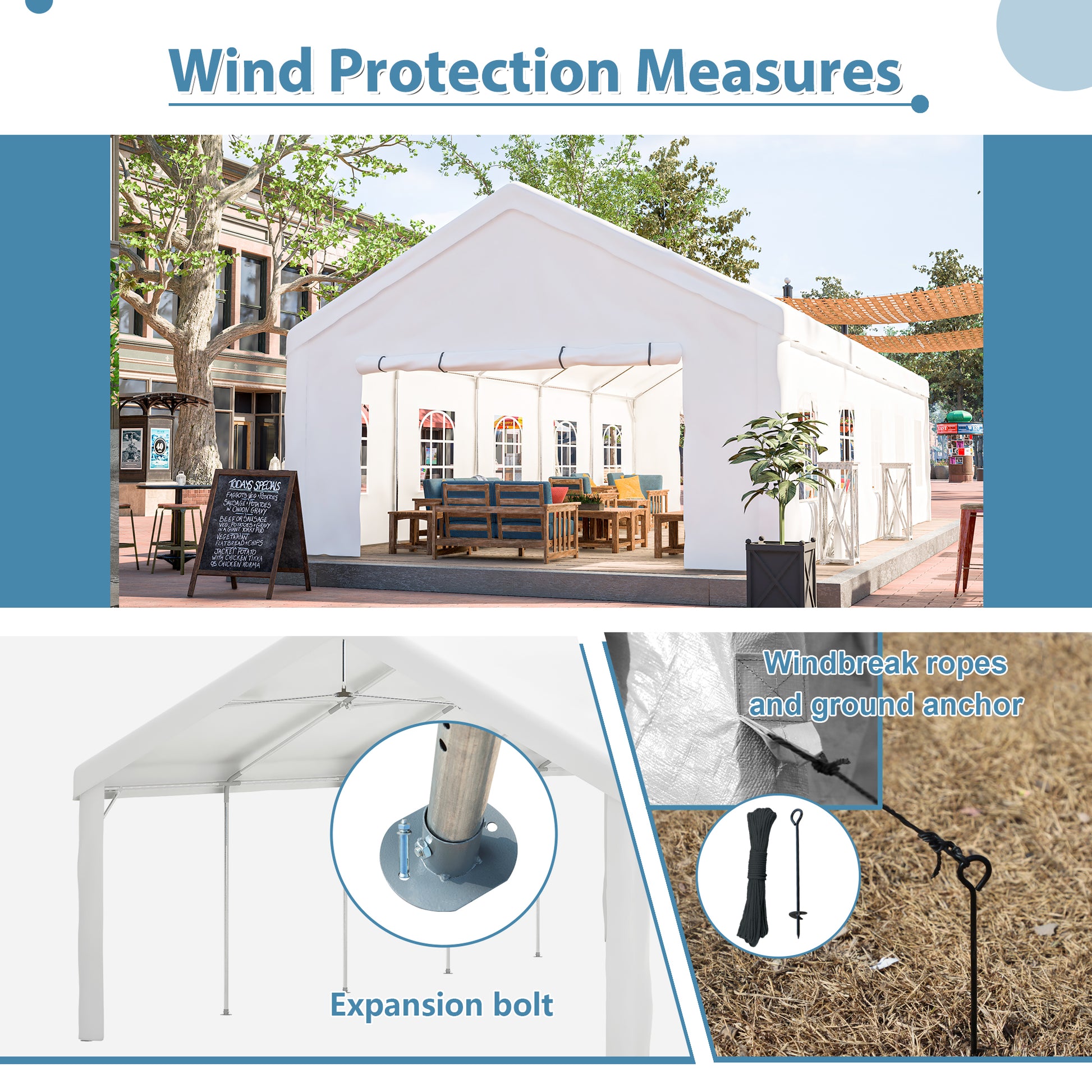 16X32Ft Party Tent Heavy Duty, Large Wedding Event Shelters With 3 Storage Bags & Removable Sidewalls, Outdoor Canopy Gazebo Commercial Tents For Parties Carport Camping Garden Patio White Metal
