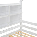 Twin House Loft Bed With Guardrails, Semi Enclosed Roof, Bedside Shelves And Ladder, White Twin White Bedroom American Design Pine Pine